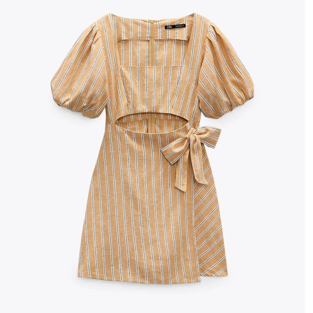 Zara Yellow Summer Dress with Puff Sleeves